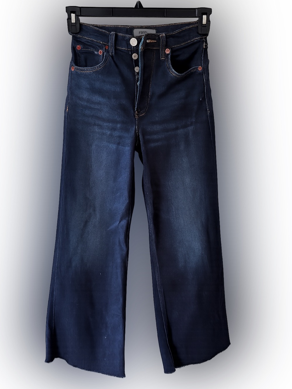 RE/DONE Barrel Worn Wide Leg Jeans Dark Wash Raw Hem Button Fly Size 23 NWOT